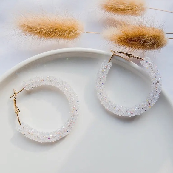 White Crystal Glimmer Hoop Earrings - Picture 1 of 2